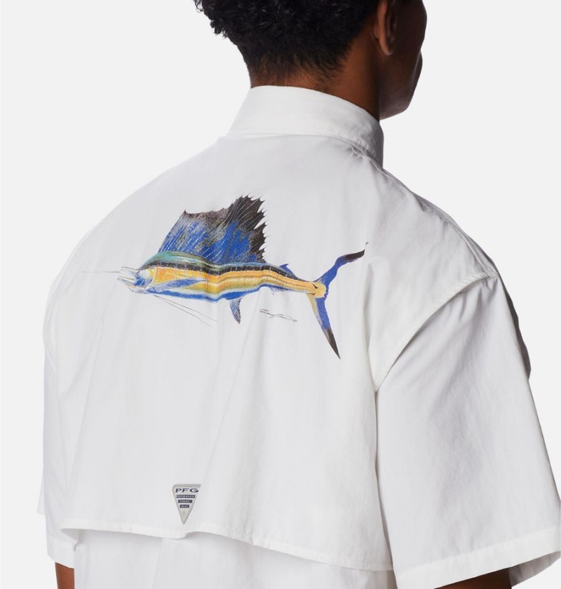 Columbia PFG Bahama Icon Short Sleeve Men's Shirt White | GQNDBS-304