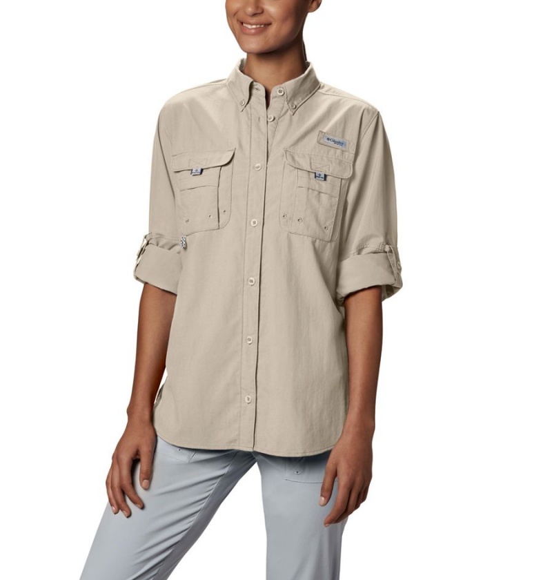 Columbia PFG Bahama Long Sleeve Women's Shirt Khaki | VZEBTY-386