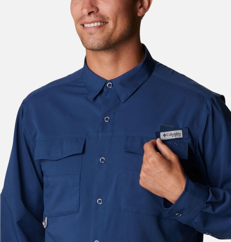 Columbia PFG Blood and Guts IV Woven Long Sleeve Men's Shirt Blue | ERCPXH-921