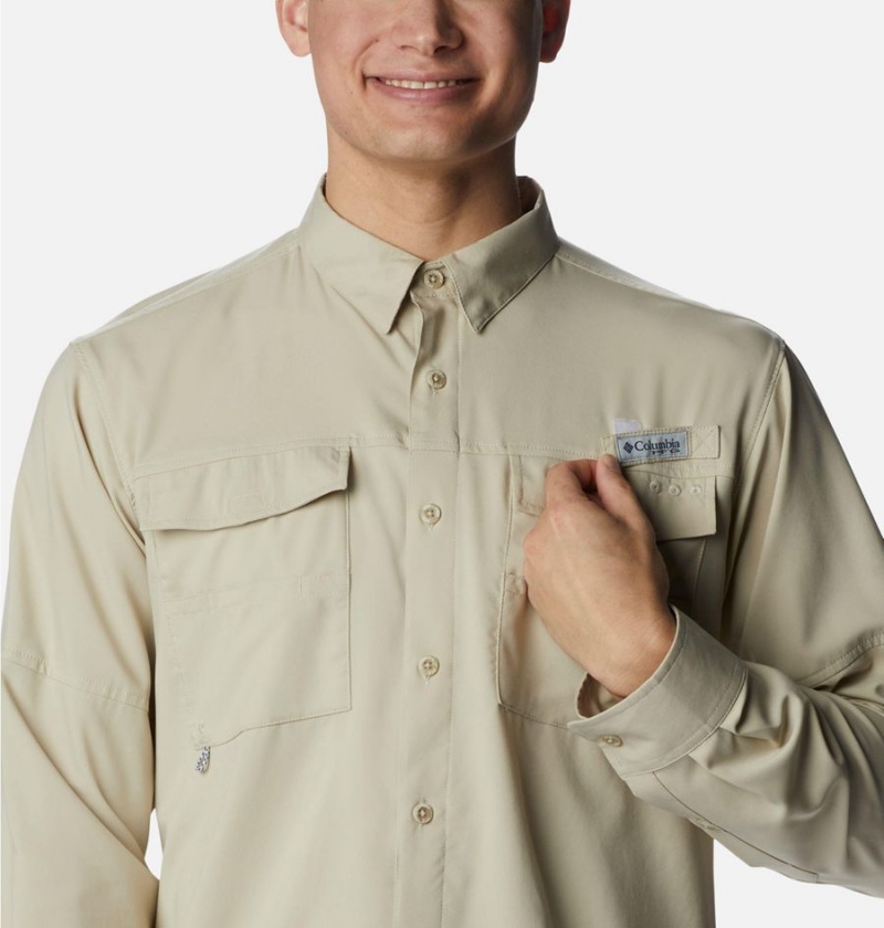 Columbia PFG Blood and Guts IV Woven Long Sleeve Men's Shirt Khaki | CXHZNU-523