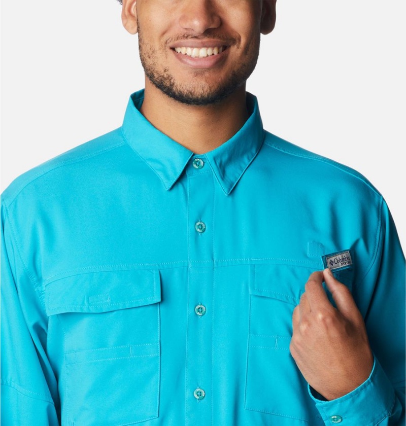 Columbia PFG Blood and Guts IV Woven Long Sleeve Men's Shirt Turquoise | XRKNUD-654
