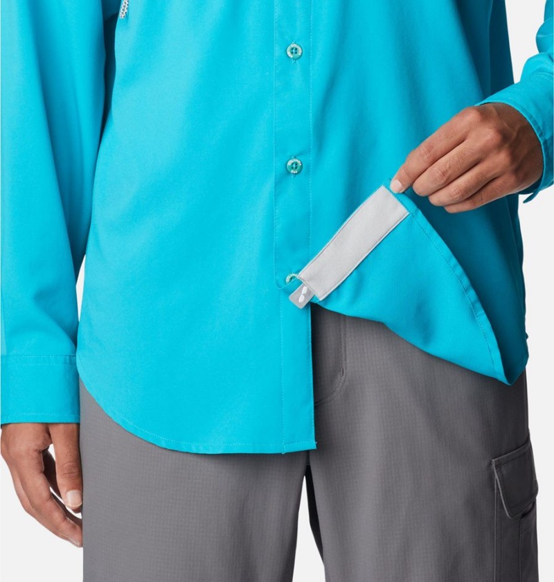 Columbia PFG Blood and Guts IV Woven Long Sleeve Men's Shirt Turquoise | XRKNUD-654