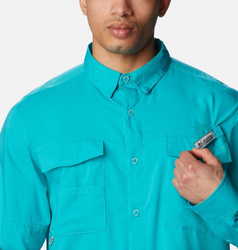 Columbia PFG Blood and Guts IV Woven Long Sleeve Men's Shirt Turquoise | CWFLKG-591