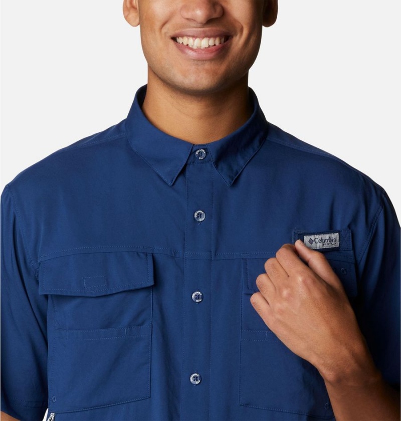 Columbia PFG Blood and Guts IV Woven Short Sleeve Men's Shirt Blue | CRGDOX-092