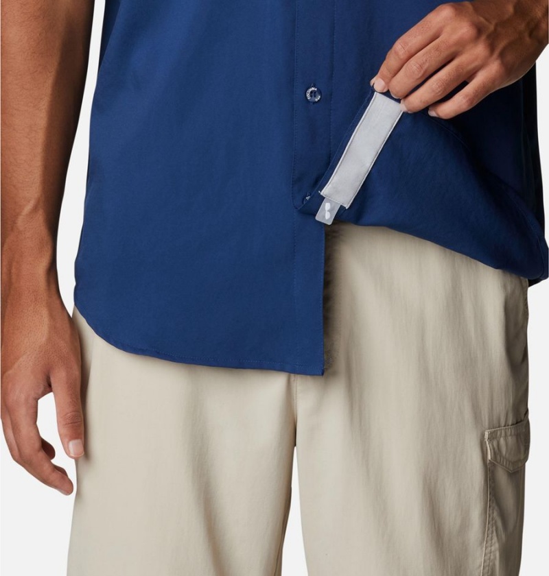 Columbia PFG Blood and Guts IV Woven Short Sleeve Men's Shirt Blue | CRGDOX-092