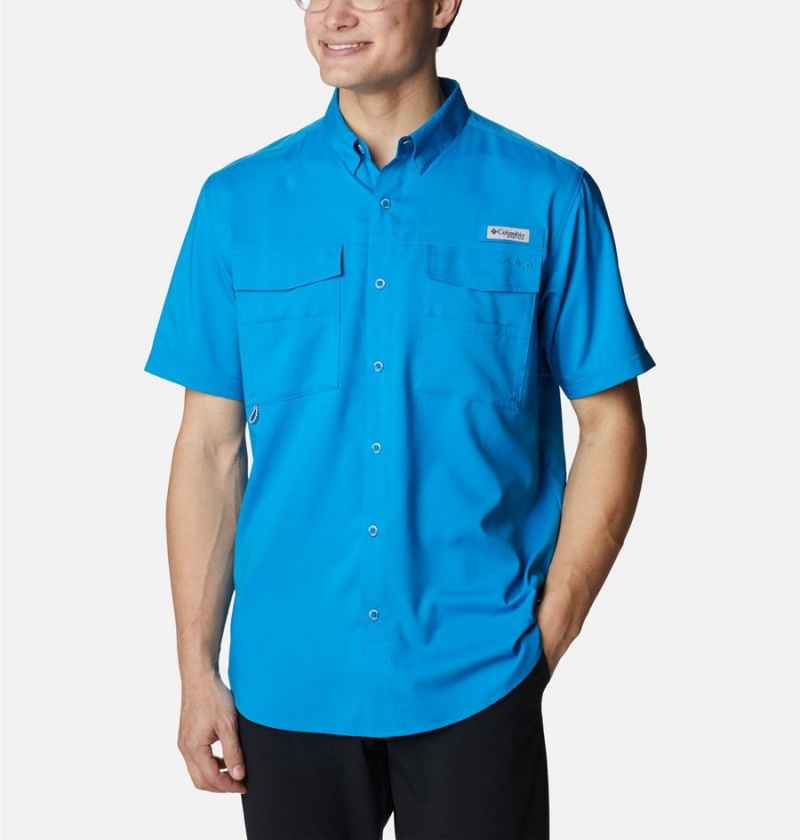 Columbia PFG Blood and Guts IV Woven Short Sleeve Men\'s Shirt Blue | DHRVCE-490