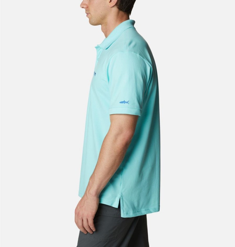 Columbia PFG Bonefish Pique Men's Polo Shirt Turquoise | GCAXNB-903