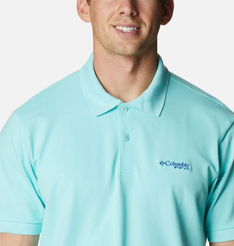 Columbia PFG Bonefish Pique Men's Polo Shirt Turquoise | GCAXNB-903