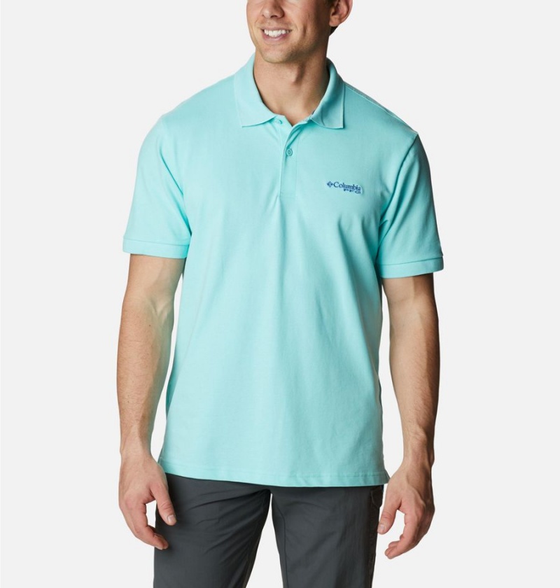 Columbia PFG Bonefish Pique Men\'s Polo Shirt Turquoise | GCAXNB-903