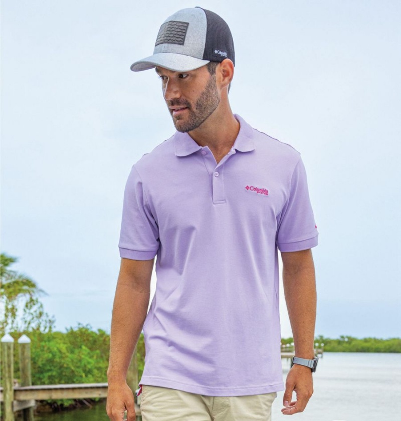 Columbia PFG Bonefish Pique Men's Polo Shirt Purple | MJSANW-281