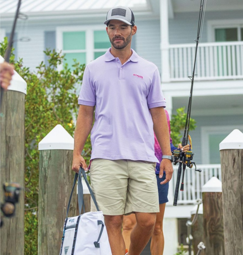 Columbia PFG Bonefish Pique Men's Polo Shirt Purple | MJSANW-281