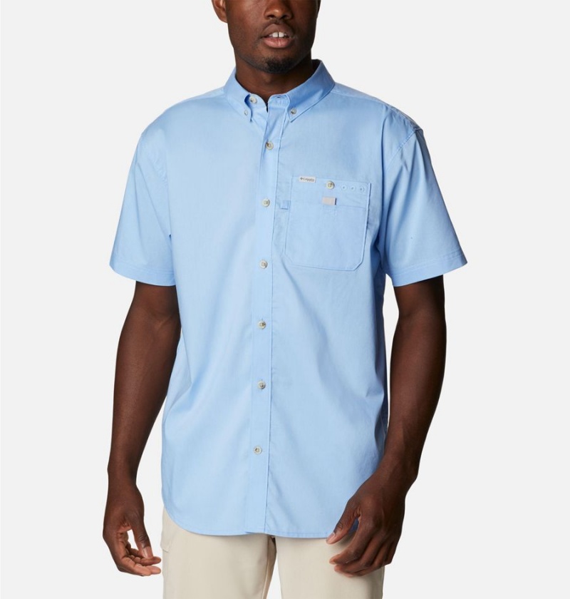 Columbia PFG Bonefish Short Sleeve Men\'s Shirt Blue | HBQYVU-378