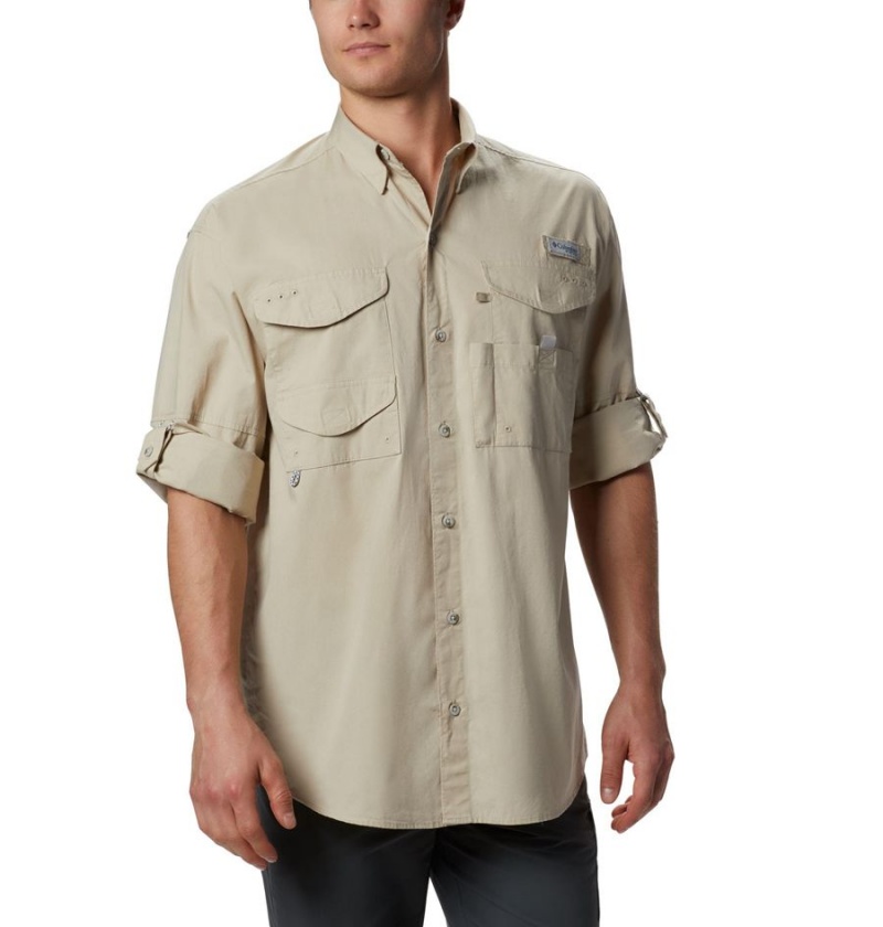 Columbia PFG Bonehead Long Sleeve Men's Shirt Khaki | RQLBFI-485