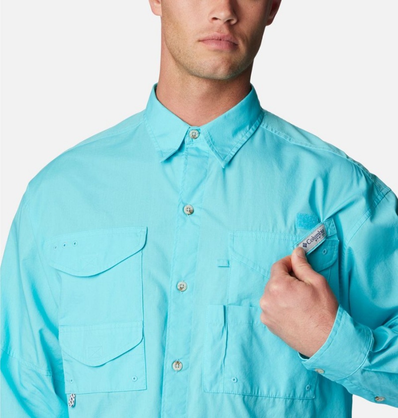Columbia PFG Bonehead Long Sleeve Men's Shirt Blue | MHNETF-703