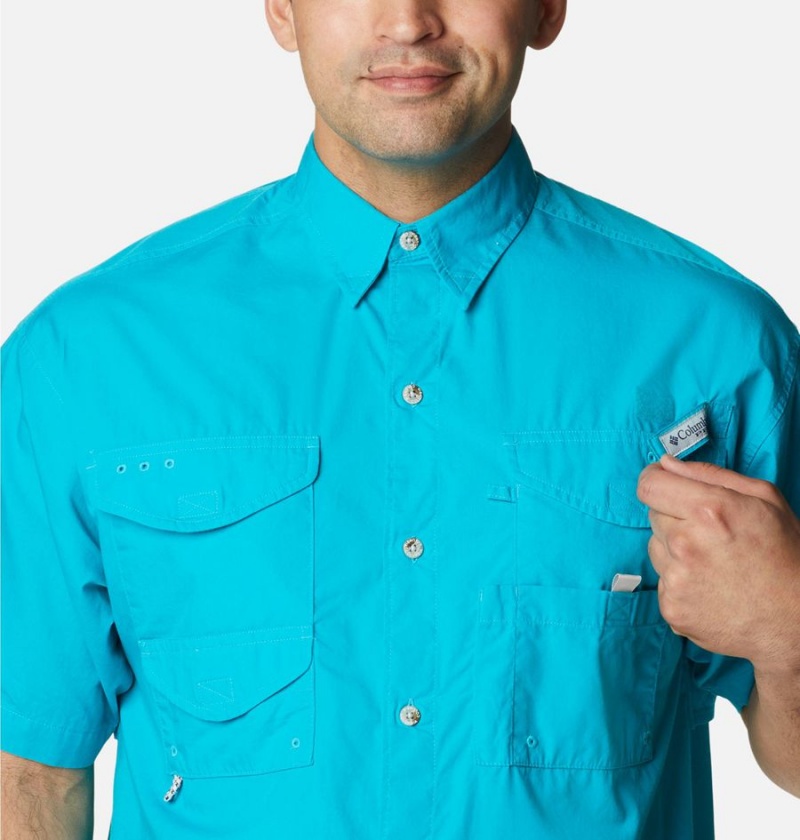Columbia PFG Bonehead Short Sleeve Men's Shirt Turquoise | VRKDMA-317
