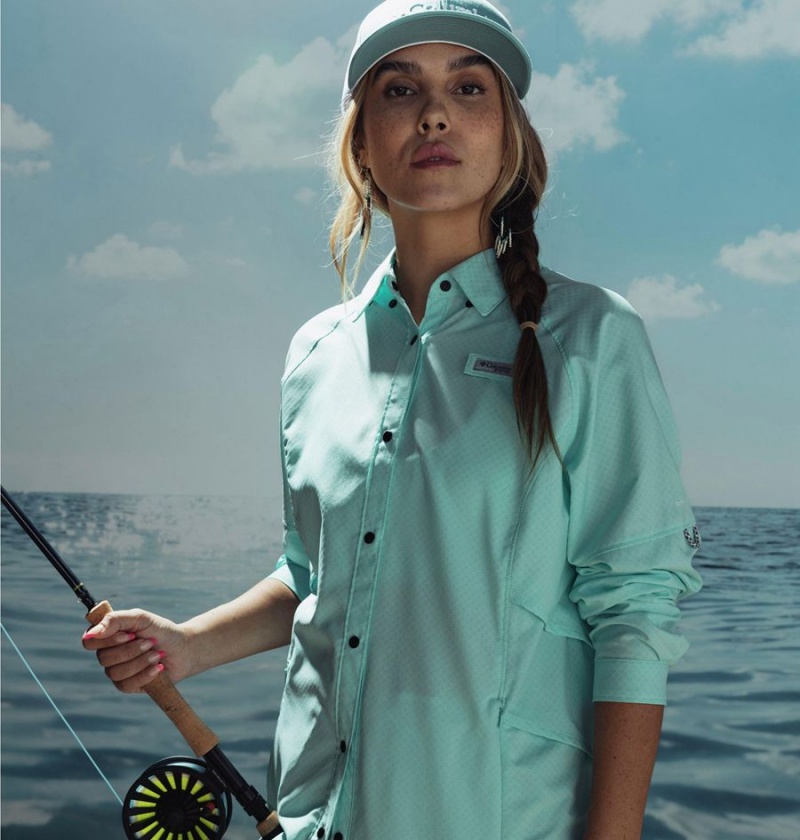 Columbia PFG Cool Release Airgill Long Sleeve Women's Shirt Turquoise | YIQZXO-963