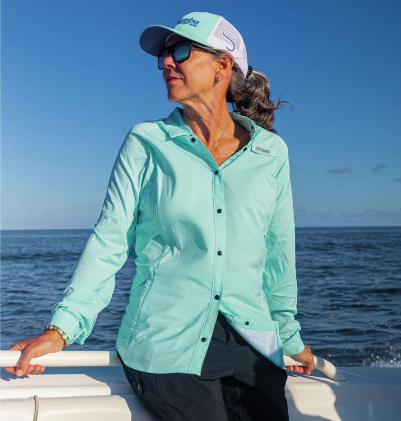 Columbia PFG Cool Release Airgill Long Sleeve Women's Shirt Turquoise | YIQZXO-963