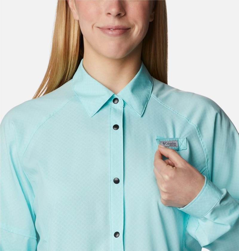 Columbia PFG Cool Release Airgill Long Sleeve Women's Shirt Turquoise | YIQZXO-963