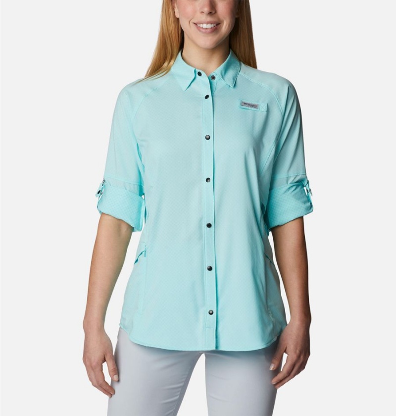 Columbia PFG Cool Release Airgill Long Sleeve Women's Shirt Turquoise | YIQZXO-963