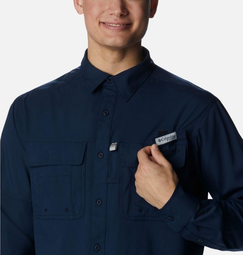 Columbia PFG Drift Guide Woven Long Sleeve Men's Shirt Navy | DTNBVS-243