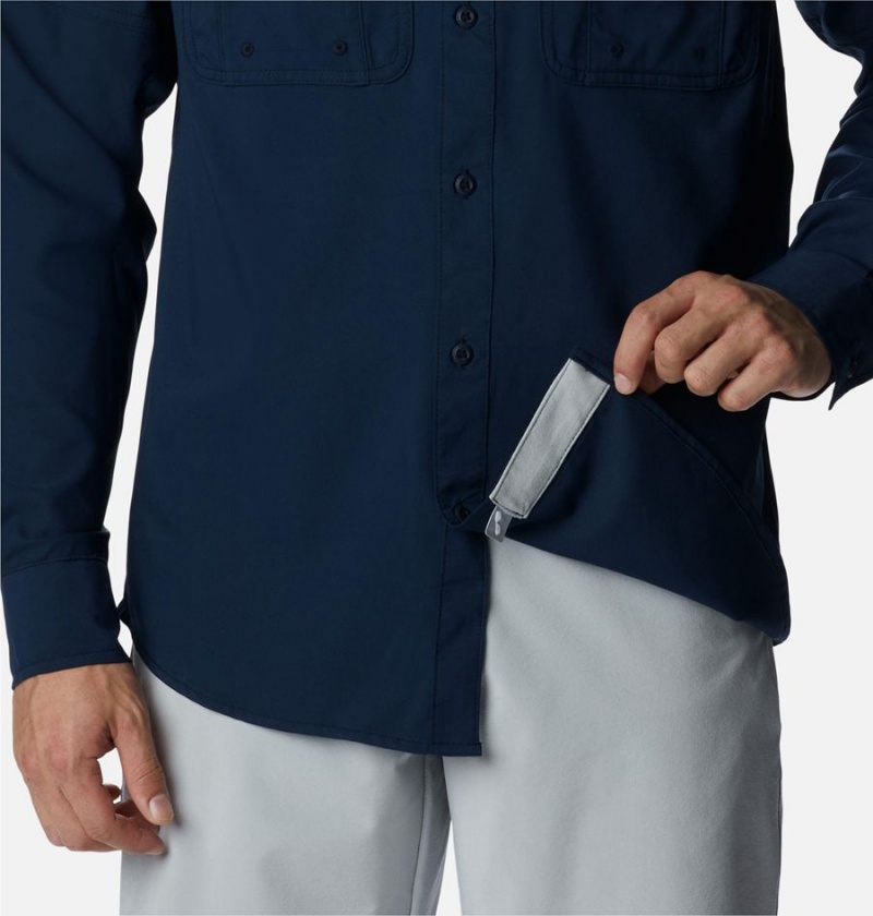 Columbia PFG Drift Guide Woven Long Sleeve Men's Shirt Navy | DTNBVS-243