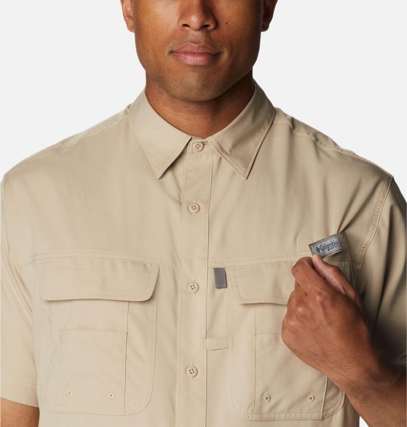 Columbia PFG Drift Guide Woven Short Sleeve Men's Shirt Khaki | HCFSOI-832