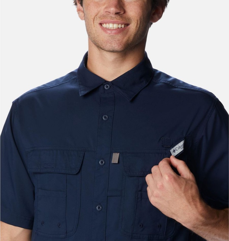 Columbia PFG Drift Guide Woven Short Sleeve Men's Shirt Navy | JBWRIT-758