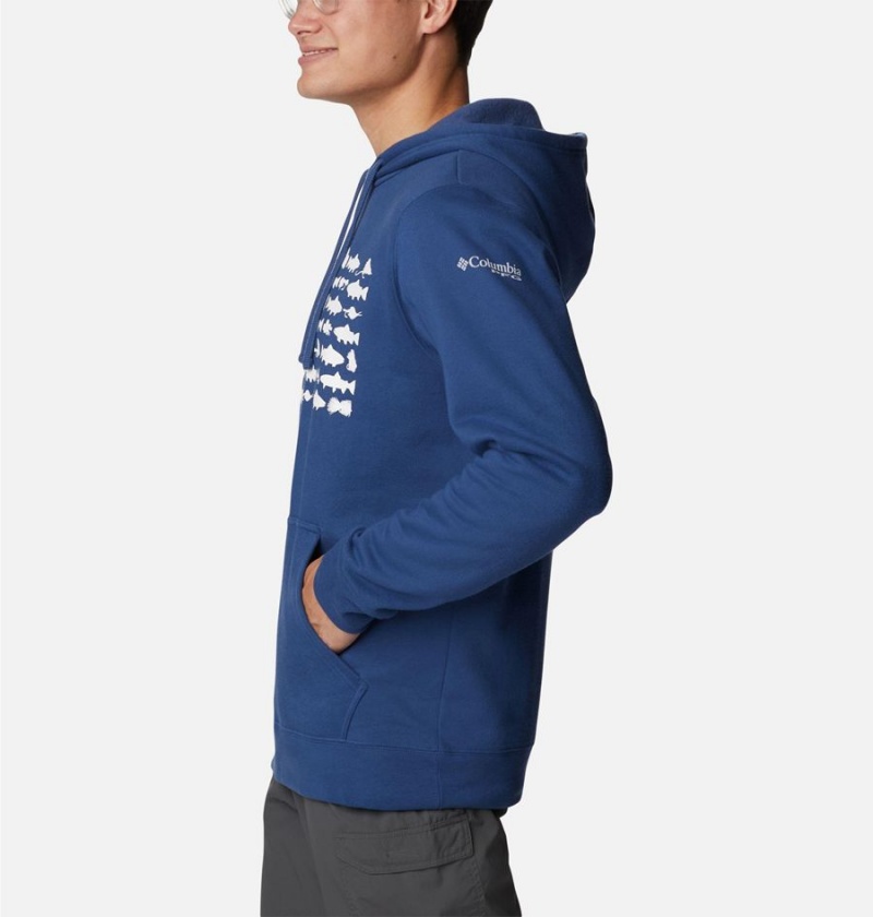 Columbia PFG Fish Flag II Men's Hoodie Blue | TWKLED-352