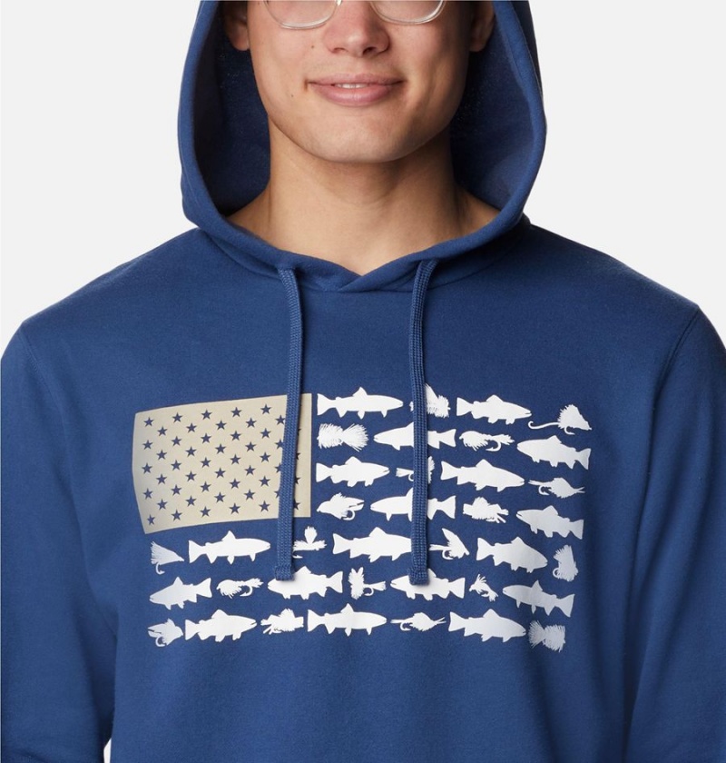 Columbia PFG Fish Flag II Men's Hoodie Blue | TWKLED-352