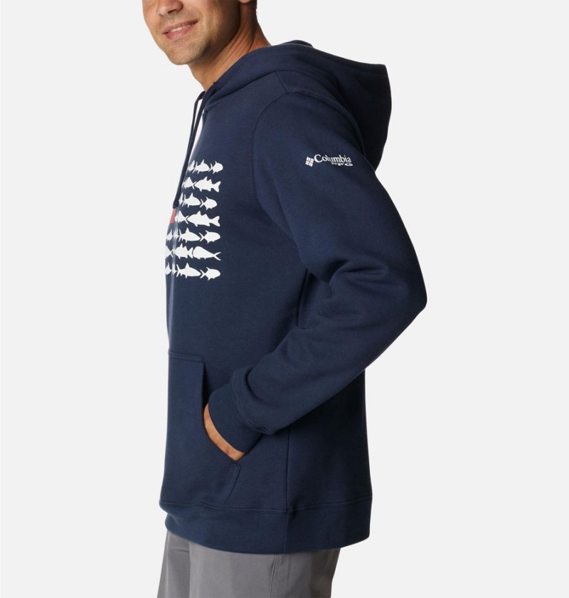 Columbia PFG Fish Flag II Men's Hoodie Navy | QMXUVT-894