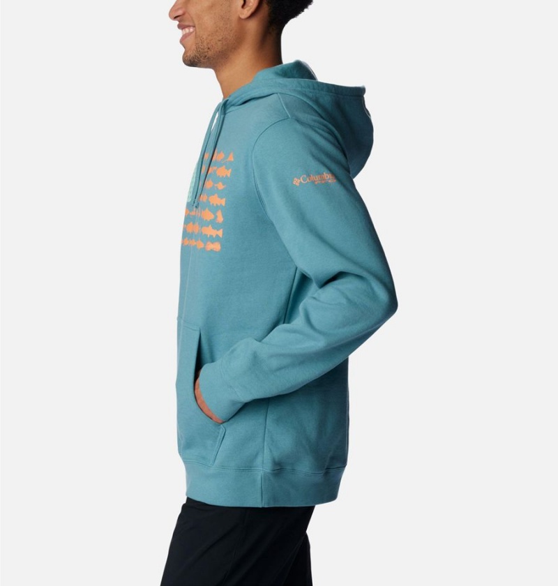 Columbia PFG Fish Flag II Men's Hoodie Turquoise | YVRWZF-865