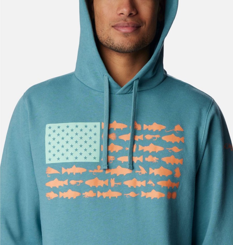 Columbia PFG Fish Flag II Men's Hoodie Turquoise | YVRWZF-865