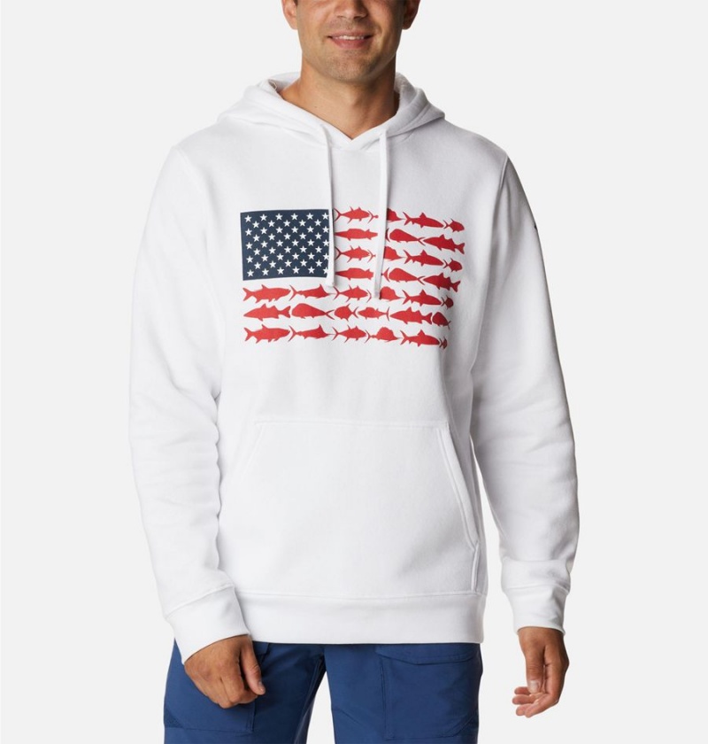 Columbia PFG Fish Flag II Men\'s Hoodie White | JBVLZE-862
