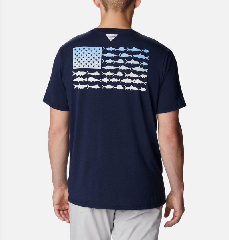 Columbia PFG Fish Flag Tech Short Sleeve Men's T-Shirt Navy | XFBQRA-170