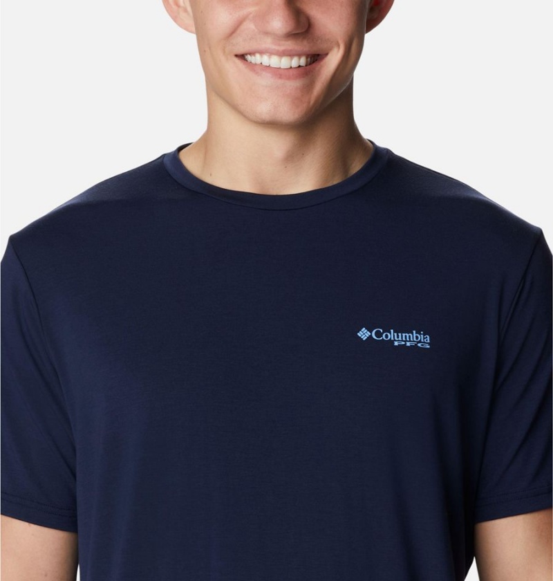 Columbia PFG Fish Flag Tech Short Sleeve Men's T-Shirt Navy | XFBQRA-170