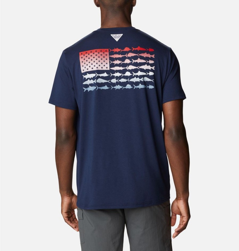 Columbia PFG Fish Flag Tech Short Sleeve Men's T-Shirt Navy | INKXYD-210