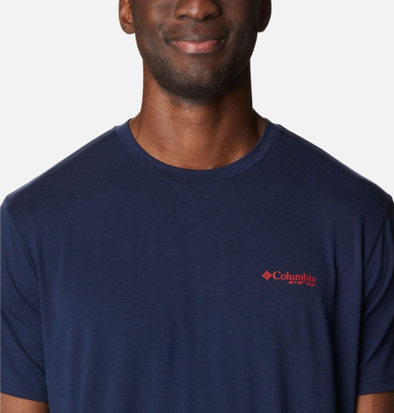 Columbia PFG Fish Flag Tech Short Sleeve Men's T-Shirt Navy | INKXYD-210