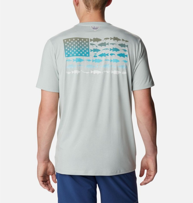 Columbia PFG Fish Flag Tech Short Sleeve Men's T-Shirt Grey | EXKYTC-326