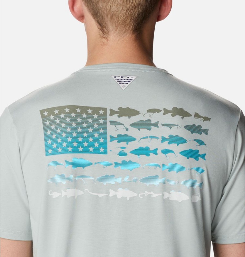 Columbia PFG Fish Flag Tech Short Sleeve Men's T-Shirt Grey | EXKYTC-326