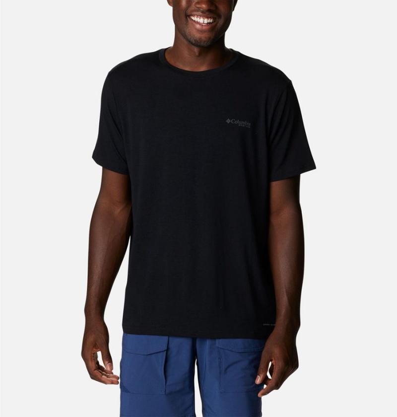 Columbia PFG Fish Flag Tech Short Sleeve Men's T-Shirt Black | LGIZJP-756
