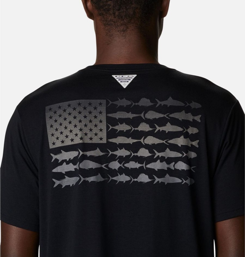 Columbia PFG Fish Flag Tech Short Sleeve Men's T-Shirt Black | LGIZJP-756