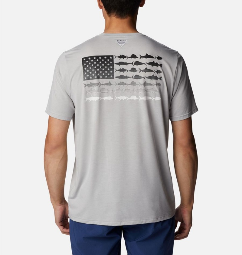 Columbia PFG Fish Flag Tech Short Sleeve Men's T-Shirt Grey | QTCNKR-842