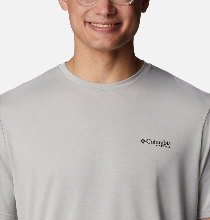 Columbia PFG Fish Flag Tech Short Sleeve Men's T-Shirt Grey | QTCNKR-842