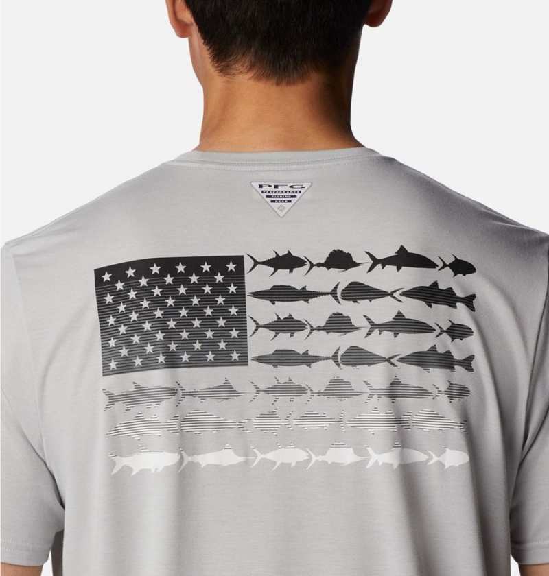 Columbia PFG Fish Flag Tech Short Sleeve Men's T-Shirt Grey | QTCNKR-842