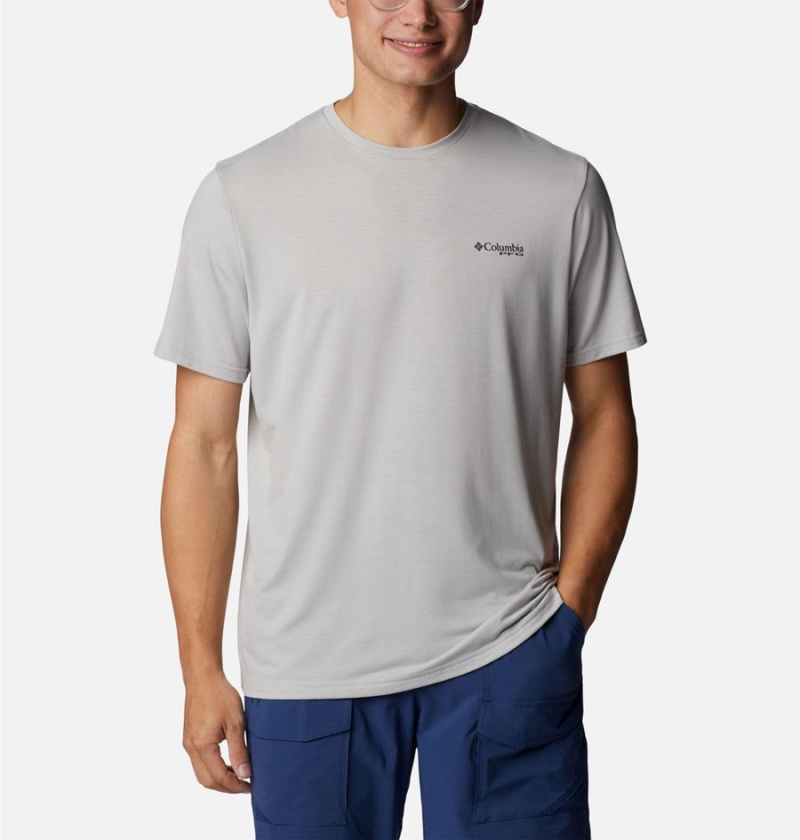 Columbia PFG Fish Flag Tech Short Sleeve Men\'s T-Shirt Grey | QTCNKR-842