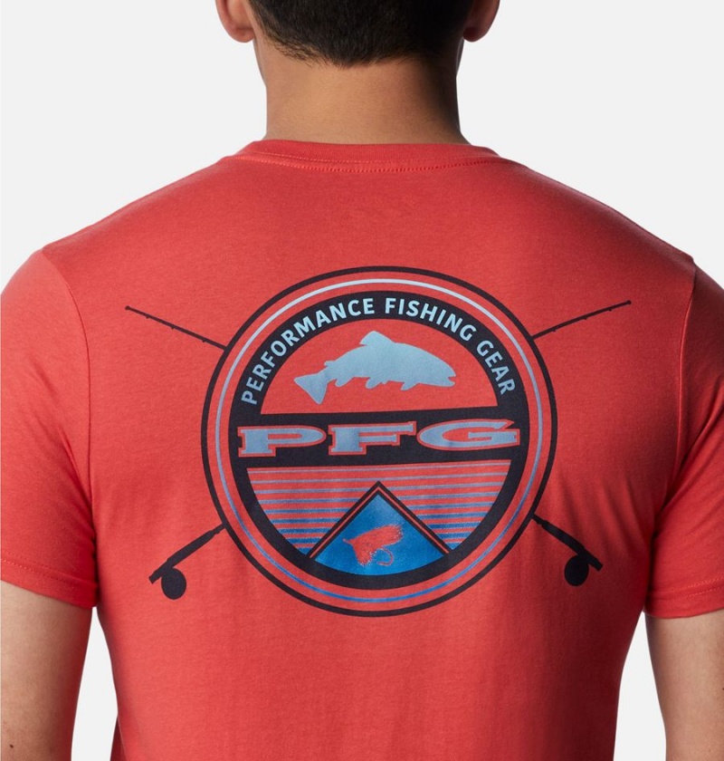 Columbia PFG Gharet Graphic Men's T-Shirt Red | UGSHBL-107