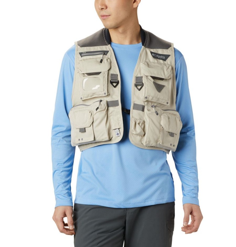 Columbia PFG Henry\'s Fork V Men\'s Vest Khaki | JFTINZ-160
