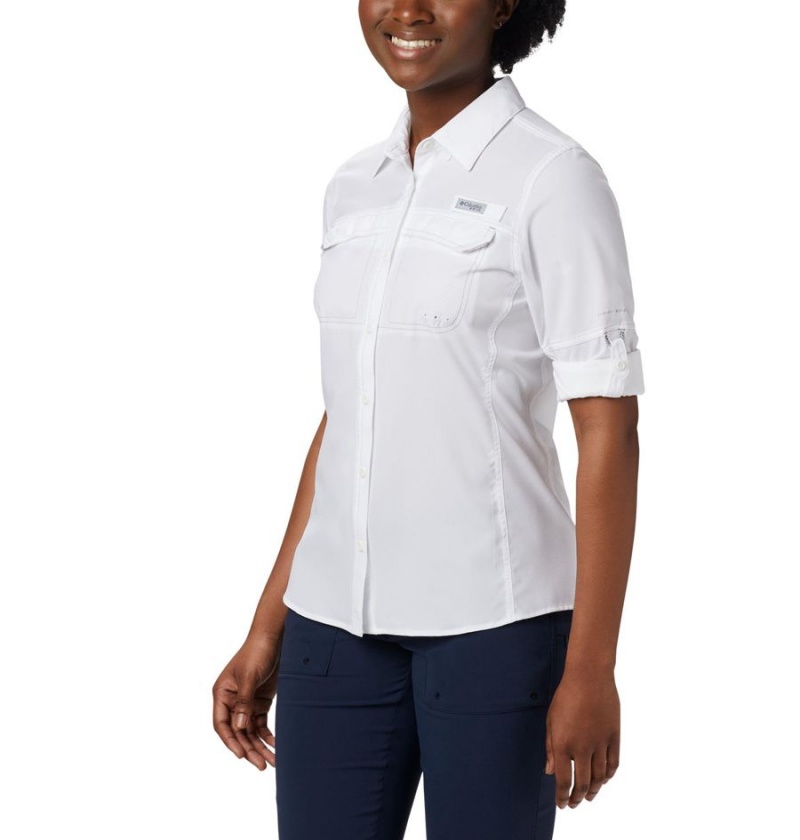 Columbia PFG Lo Drag Long Sleeve Women's Shirt White | VKLJRD-304