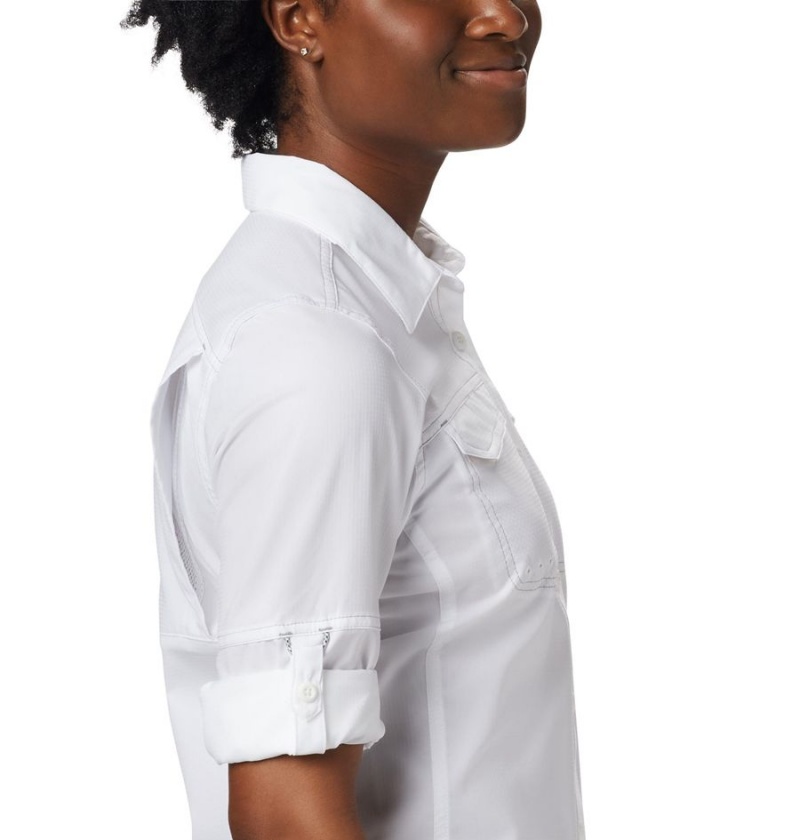 Columbia PFG Lo Drag Long Sleeve Women's Shirt White | VKLJRD-304