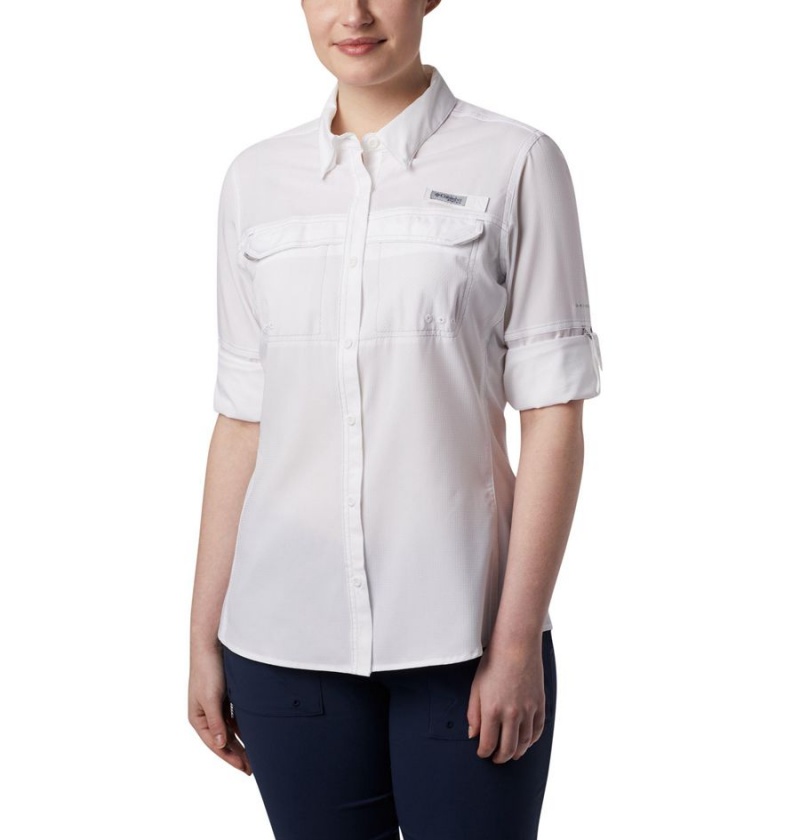 Columbia PFG Lo Drag Long Sleeve Women's Shirt White | VKLJRD-304